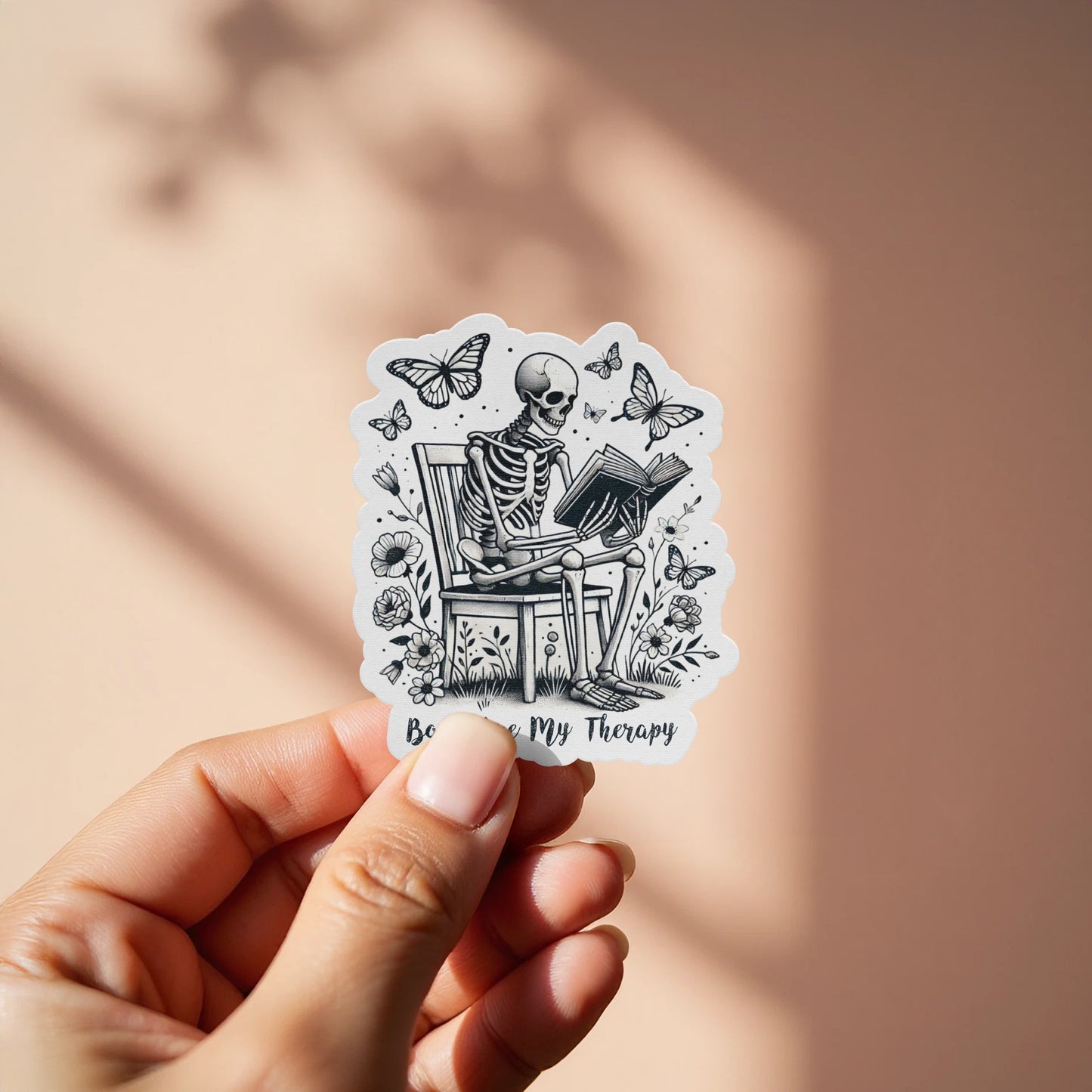 Skeleton with Butterflies Reading Chair Sticker product