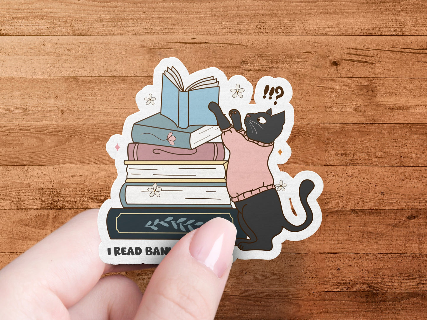 Cute Cat and Books Stack Sticker product type