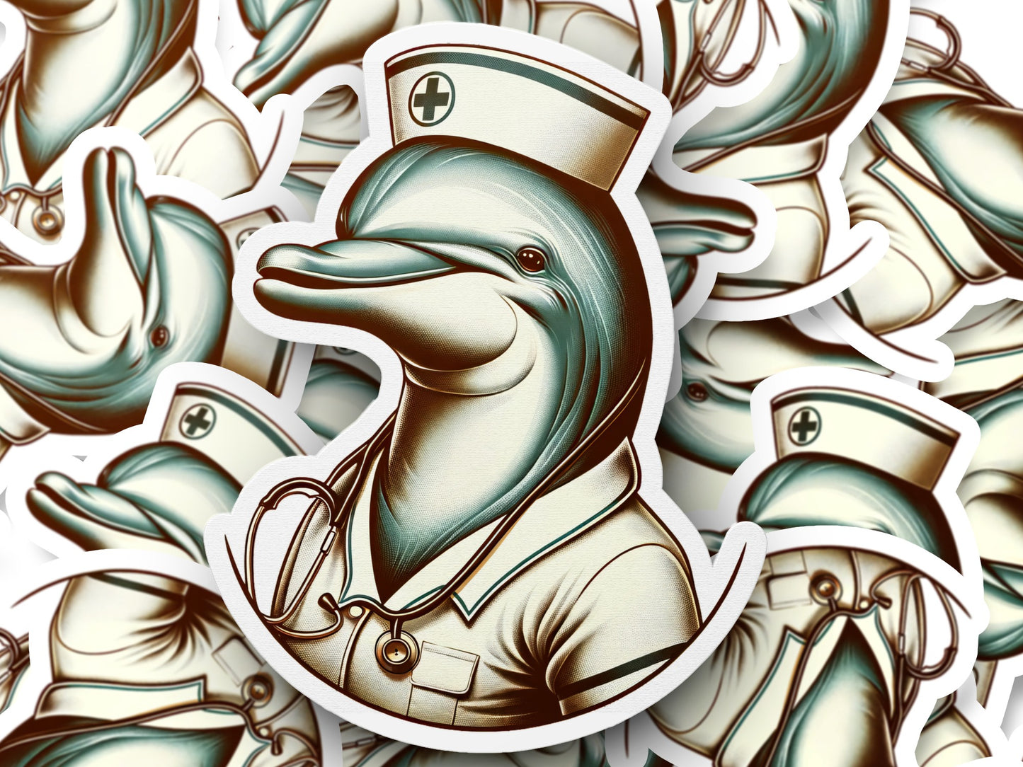 Nurse Dolphin Stickers, Cute Medical Theme Vinyl Decals, Waterproof, for Laptops and Water Bottles, Unique Gift Idea