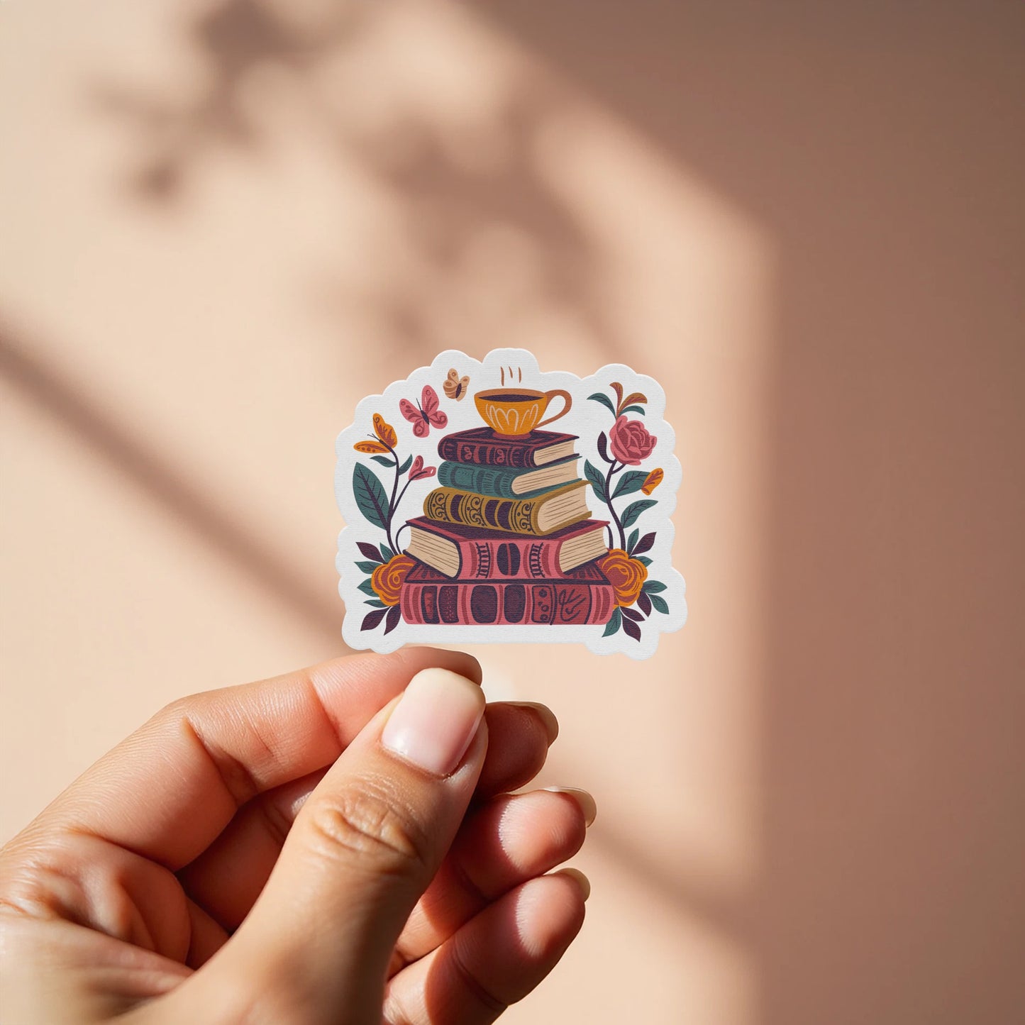 Stack of Books with Flowers Artistic Sticker product