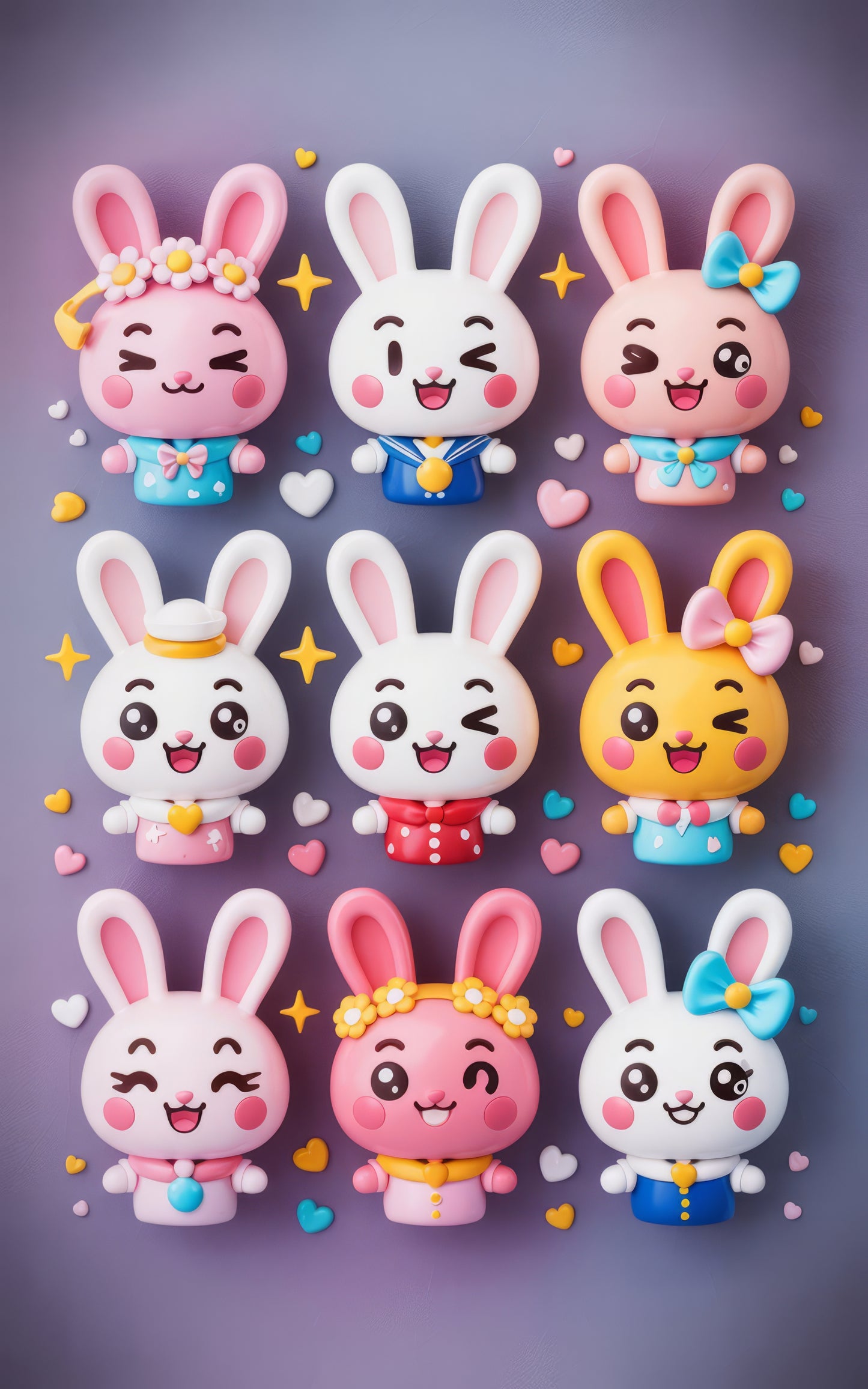 Cute Bunny Figurines Set, Colorful Rabbit Miniatures, Kawaii Easter Decor, Collectible Animal Toys