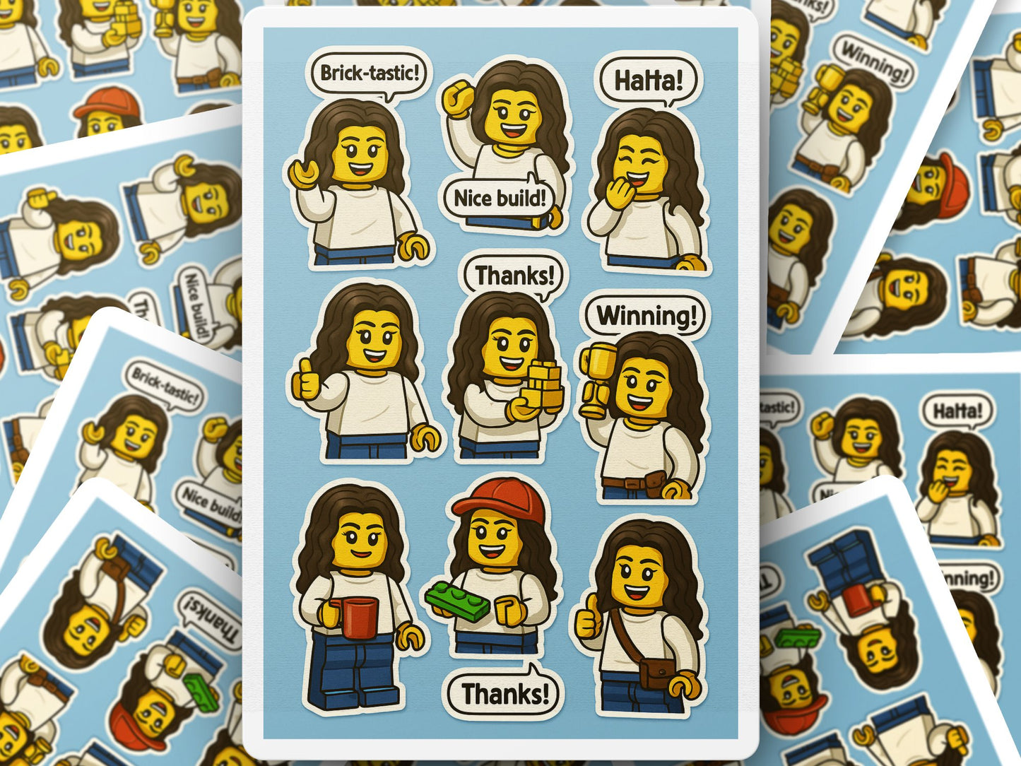 Colorful LEGO Sticker Sheet, Cartoon Character Emotions, Kids’ Creative Play, Toy Building Bricks, Fun Collectible Decals, Crafting Supplies
