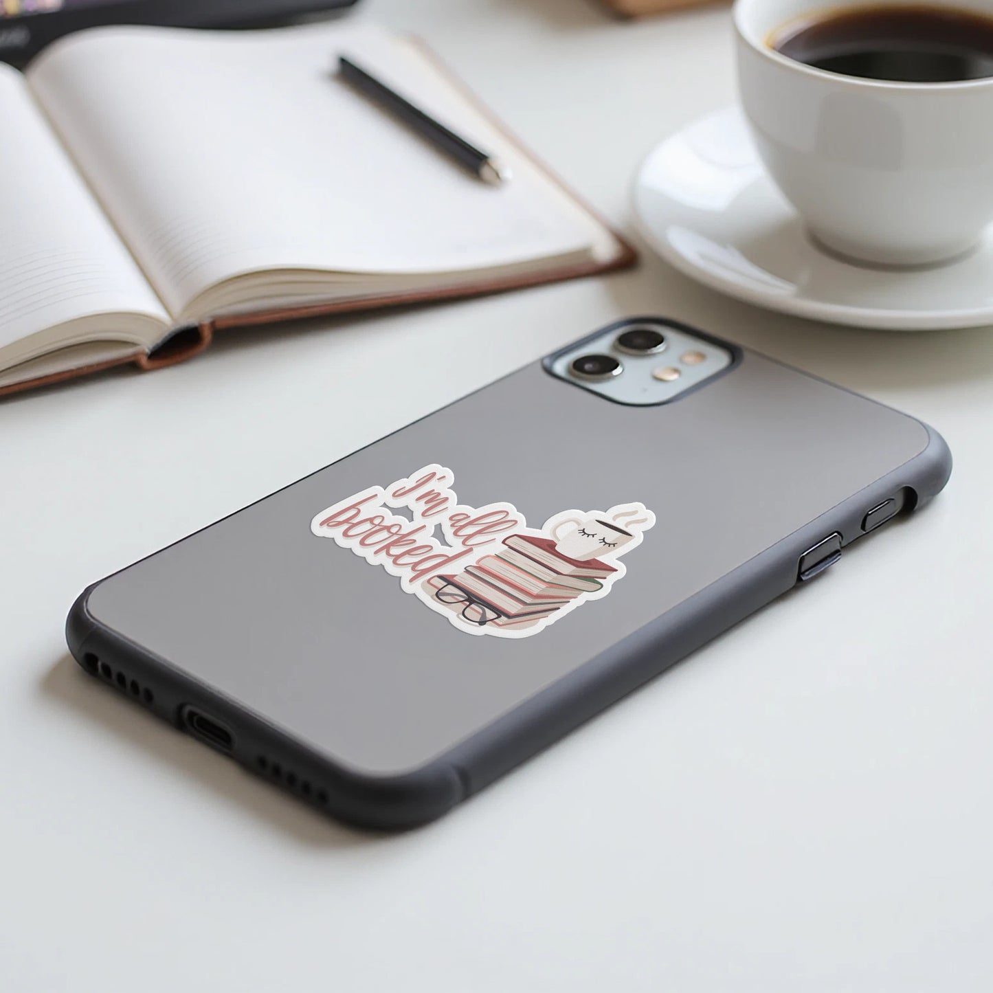 Cute Cat Reading Books Design iPhone Case product