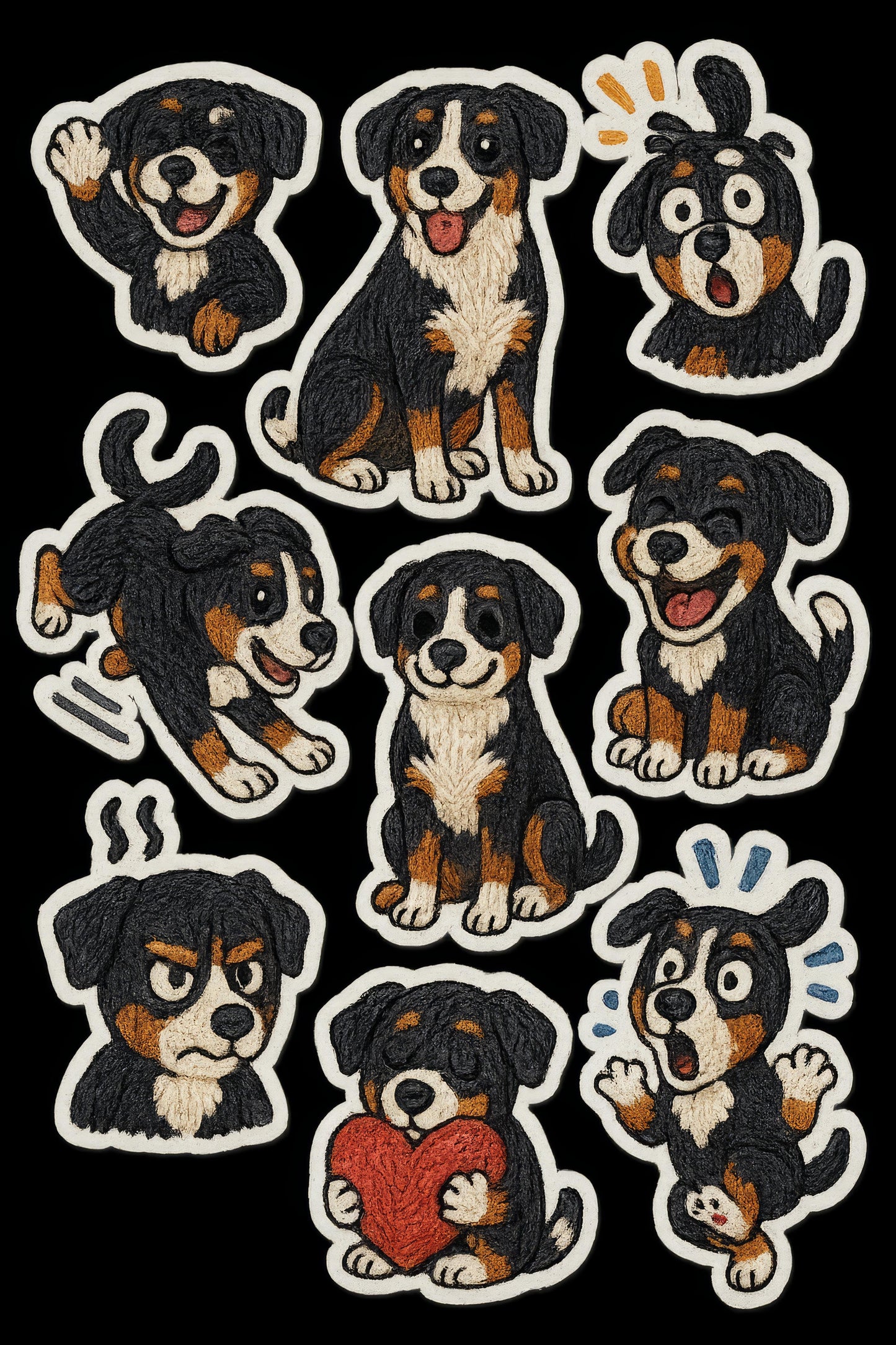 Cute Dog Patches Set, Embroidered Bernese Mountain Dog Cartoon Stickers, Iron-On Puppy Appliques for DIY Projects, Clothing Decoration
