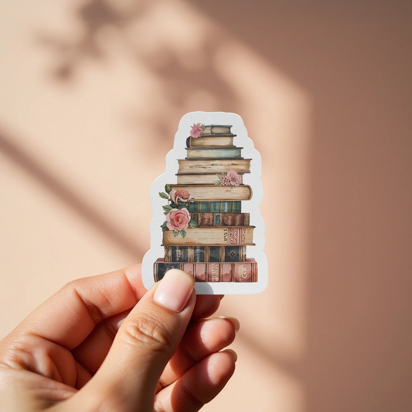 Vintage Stack of Books with Roses Sticker product