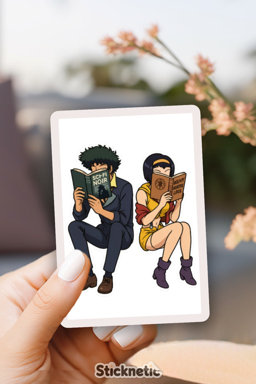 Anime Style Reading Sticker, Couple Reading Books, Laptop Decal, Waterproof Vinyl Sticker for Book Lovers, Manga Characters, Unique Gift
