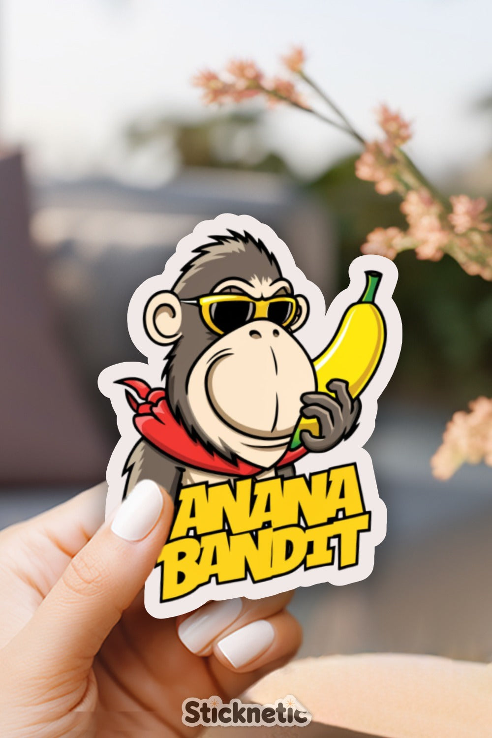 Cool Monkey with Banana Sticker Personalized product type