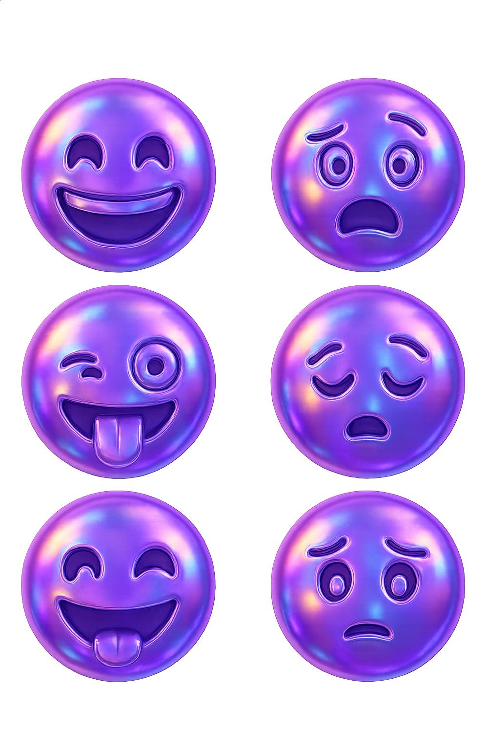 Colorful Emoji Faces Magnets, Set of 6, Purple Holographic Smiley Emoticons for Fridge