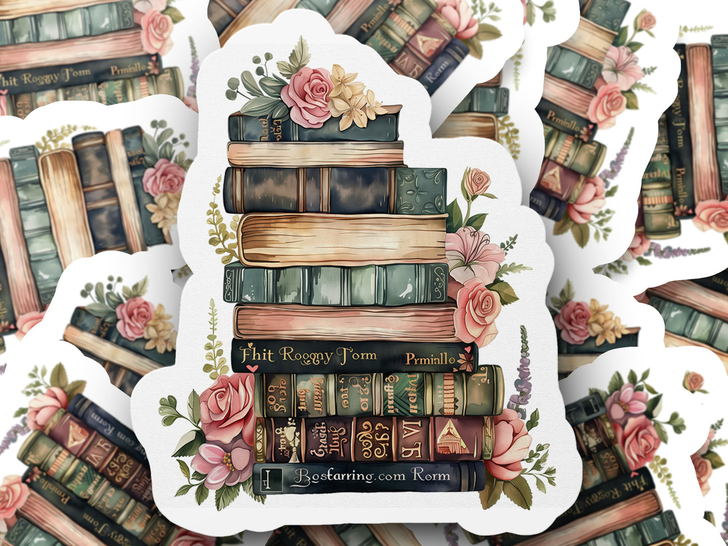 Vintage Books And Flowers Artistic Sticker product