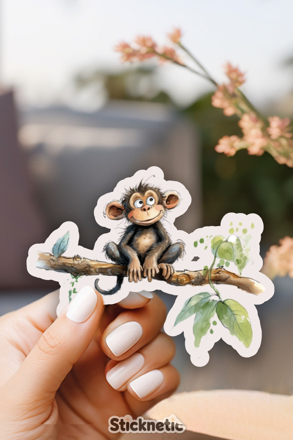 Cute Monkey Sitting On Branch Sticker product
