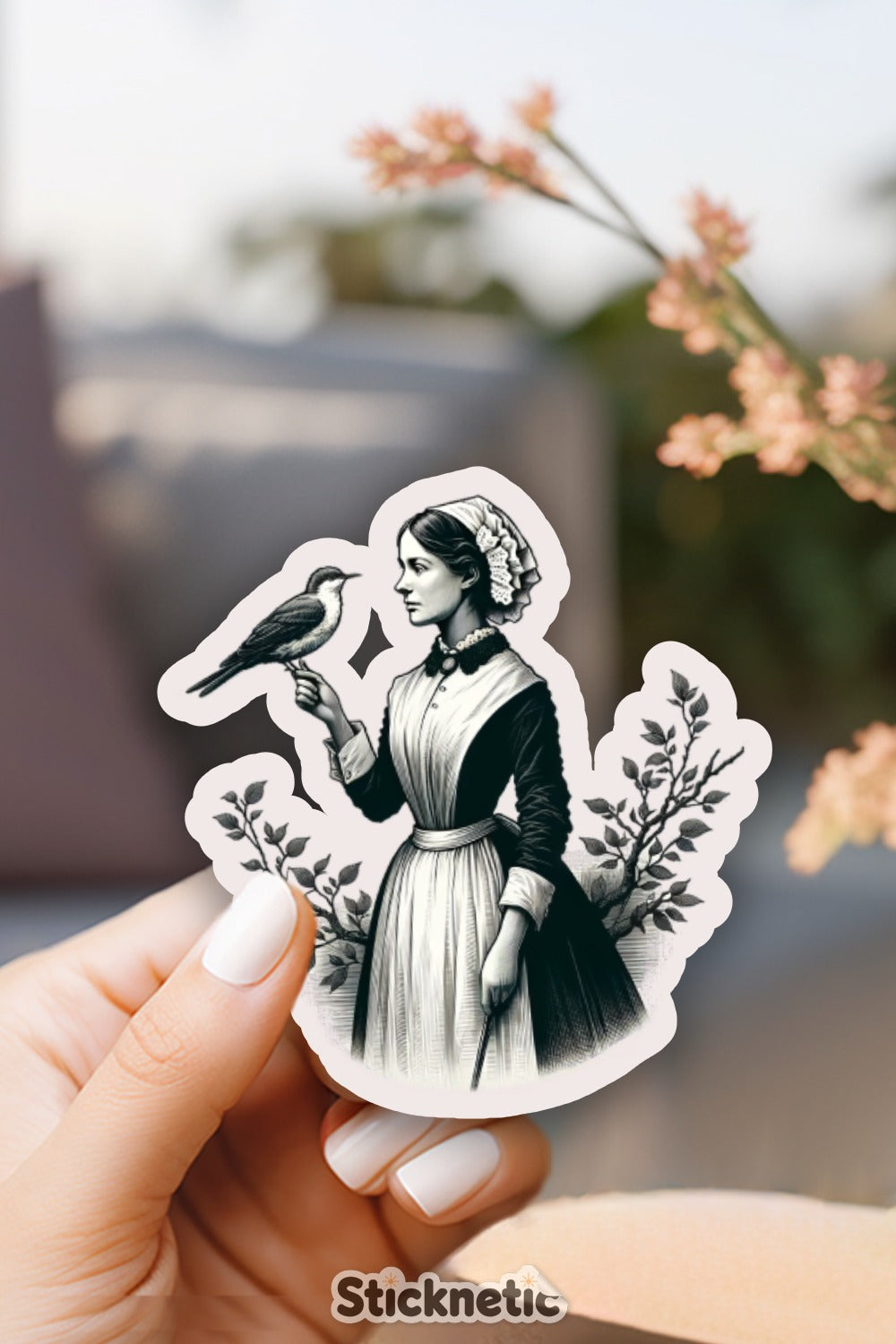 Vintage Victorian Woman and Bird Sticker, Classic Art Deco Design, Elegant Feminine Decor, Unique Gift Idea