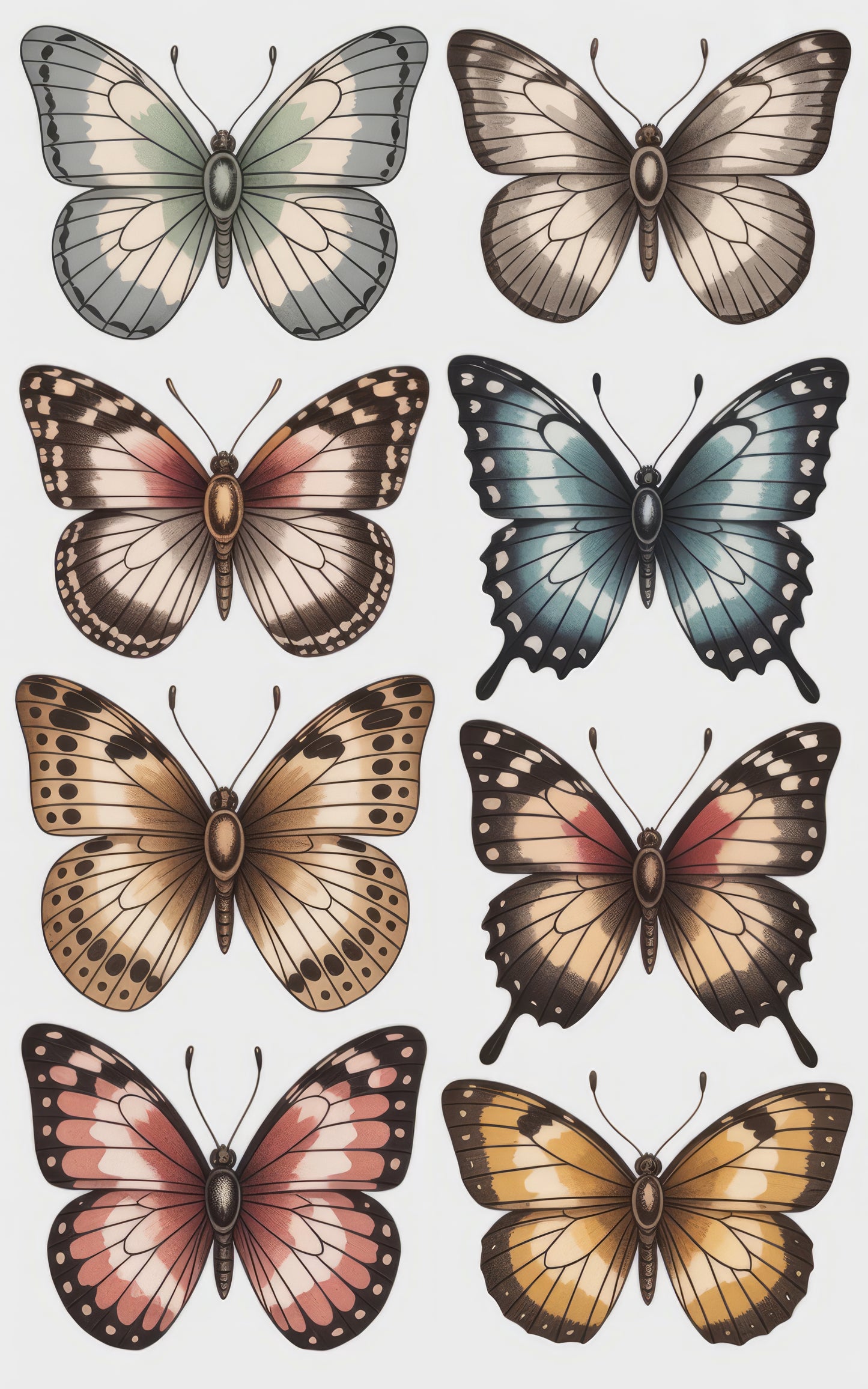 Vintage Butterfly Illustration Wall Art, Colorful Insect Prints, Nature Home Decor Set