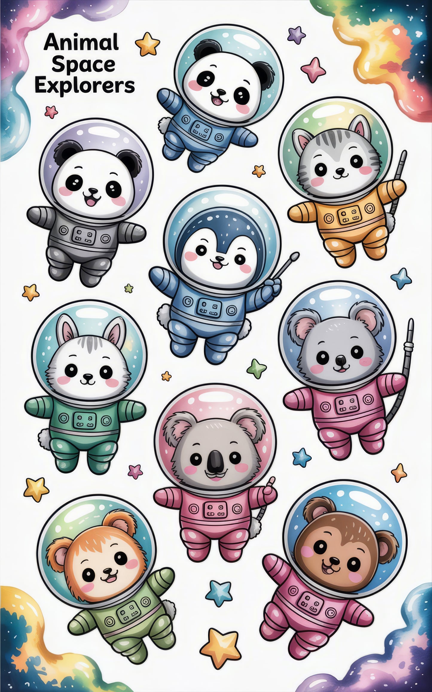 Cute Animal Astronaut Stickers, Space Explorer Panda, Bunny, Bear, Vinyl Decal for Kids, Scrapbooking Supplies, Laptop Decoration