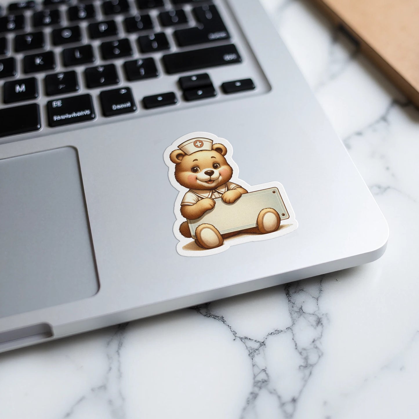 Cute Nurse Bear Holding Blank Sign Sticker product