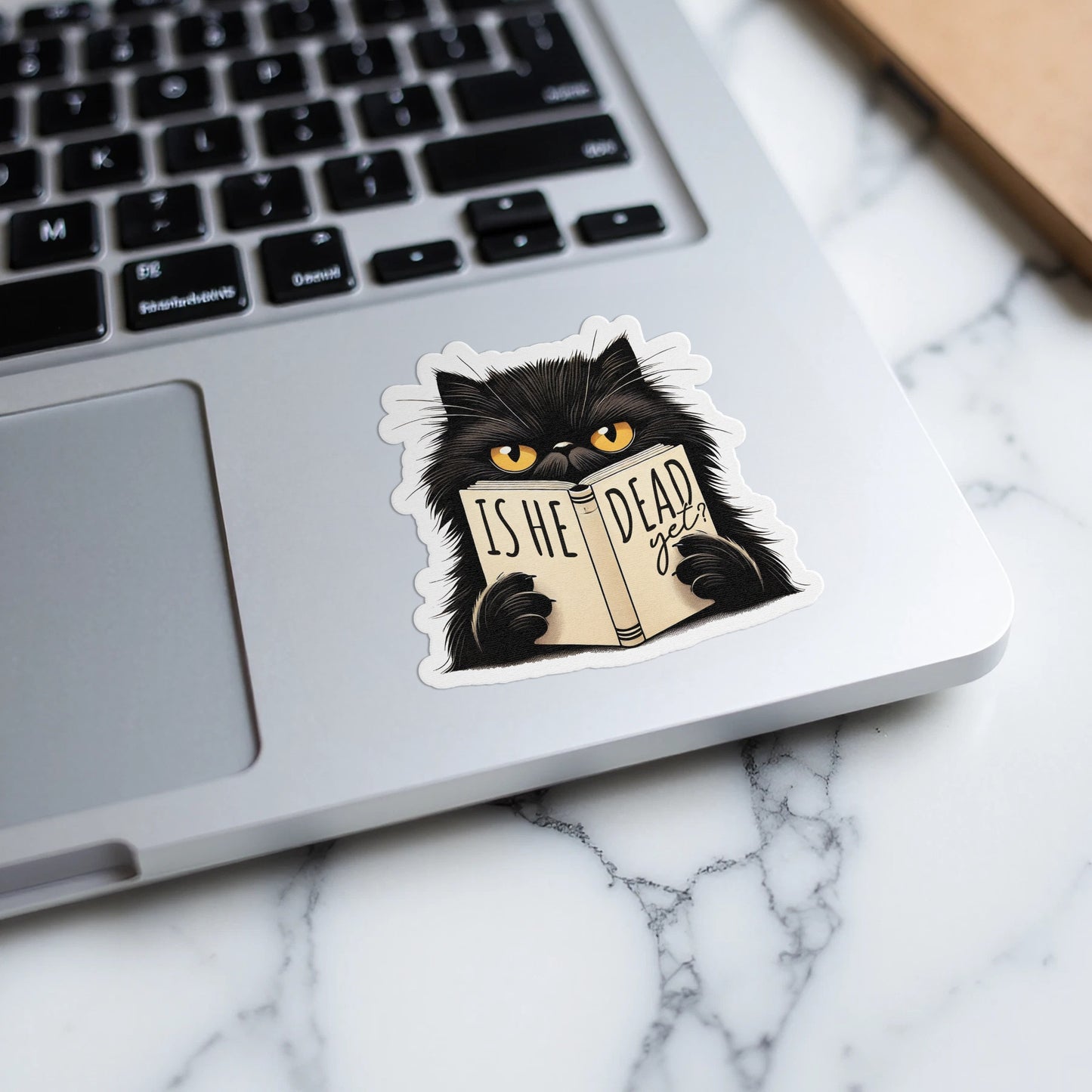 Is He Dead Cat Reading Book Laptop Sticker product