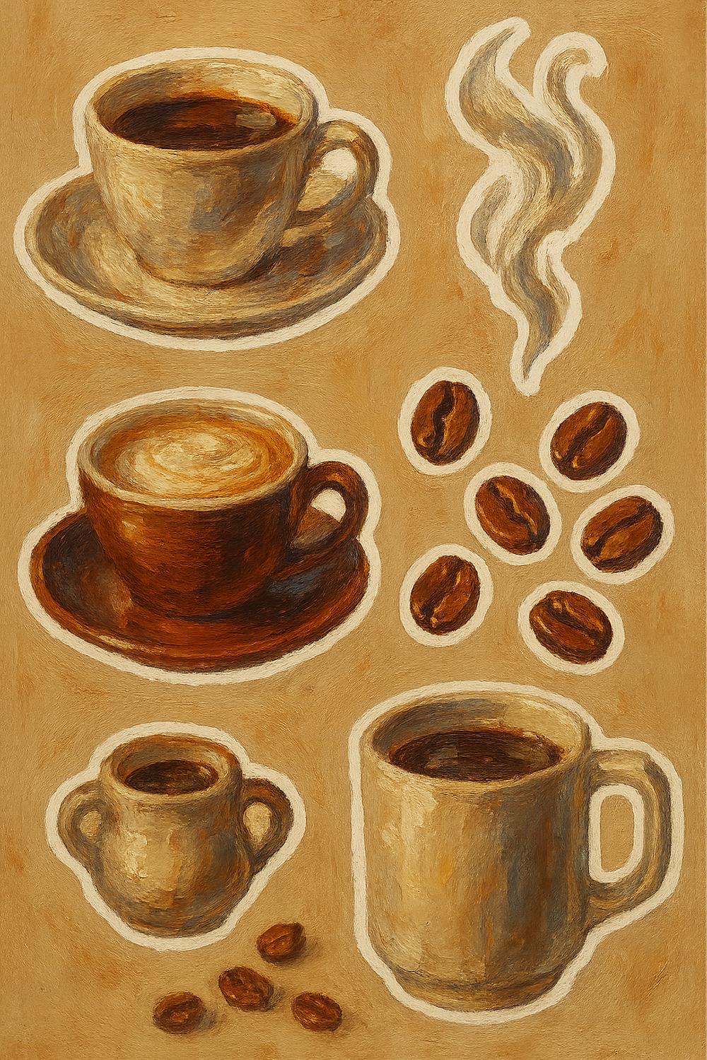 Coffee Art Print, Kitchen Wall Decor, Cafe Painting, Espresso Latte Art, Coffee Beans Illustration, Rustic Home Decor