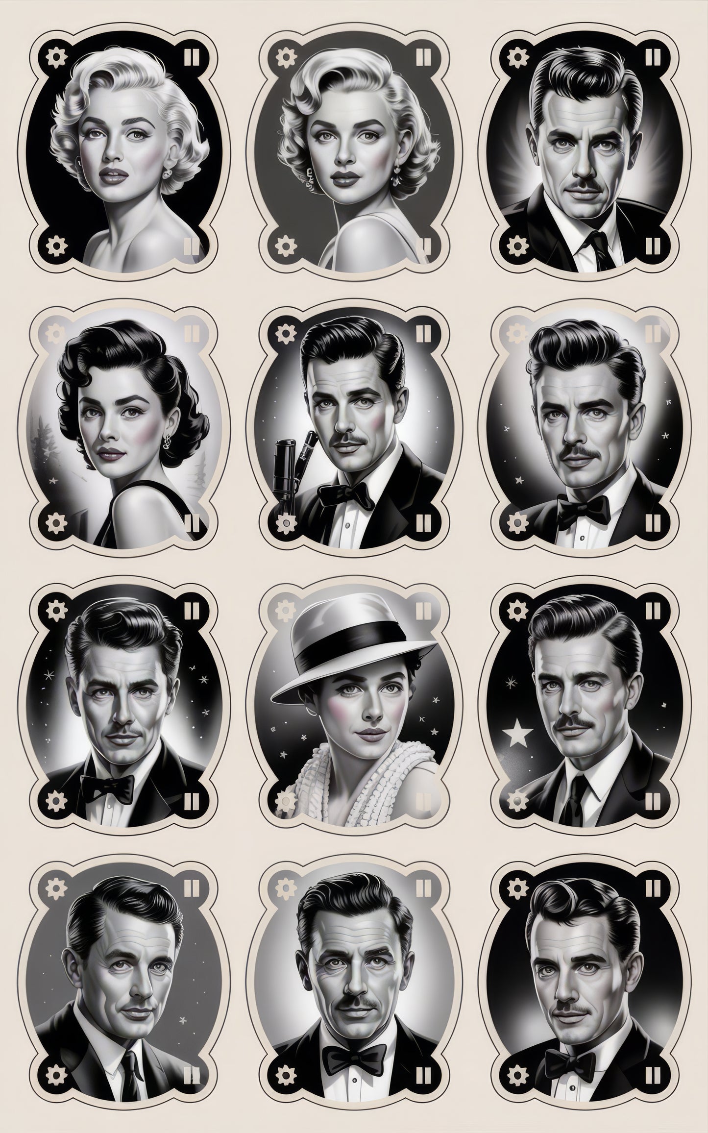 Vintage Hollywood Star Stickers, Classic Film Icons, Decorative Laptop Decals, Retro Celebrity Portraits, Waterproof Vinyl, 12-Pack