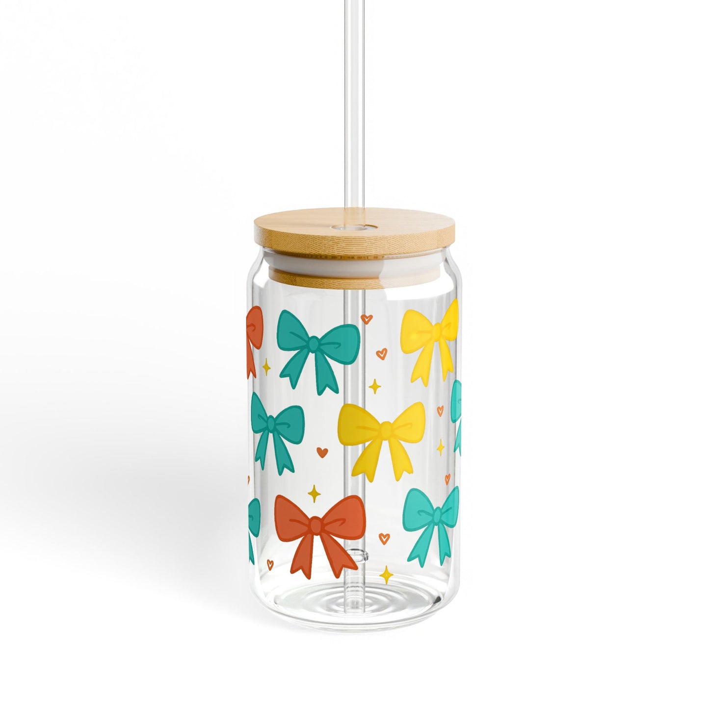 Colorful Bow Design Glass Jar with Bamboo Lid, Stylish Kitchen Storage, Decorative Container