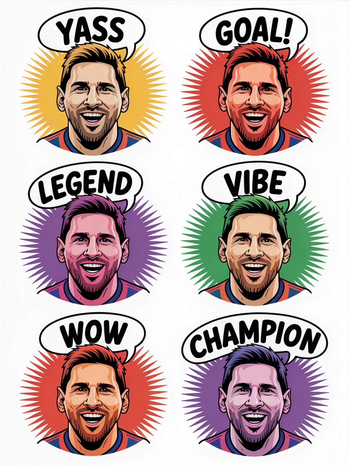 Pop Art Soccer Player Stickers, Colorful Sports Decals, Goal Legend Champion Vibes, Set of 6