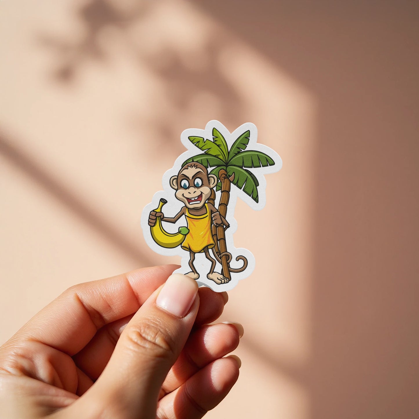 Smiling Monkey with Banana and Palm Tree Sticker product