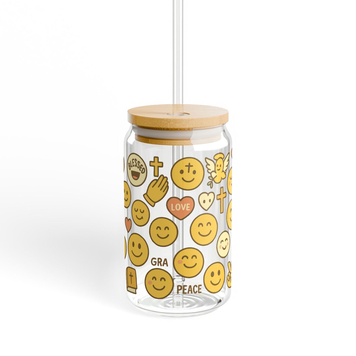 Emoji Glass Jar with Bamboo Lid, Cute Storage Container, Decorative Kitchen Organizer, Gift Idea