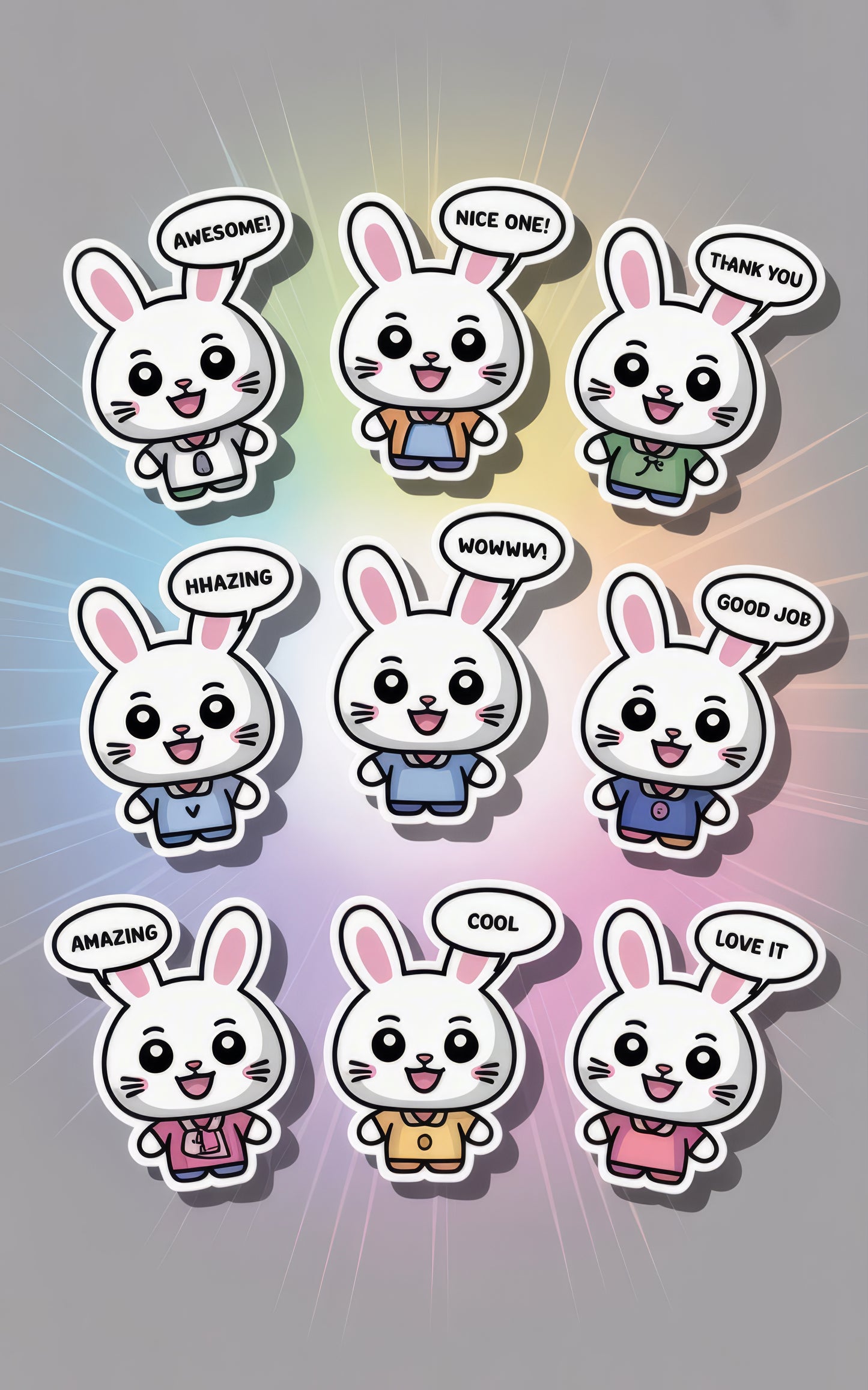 Cute Rabbit Stickers Set, Assorted Bunny Emotions, Colorful Cartoon Labels, Fun Reward Stickers for Kids, Stationery Decor
