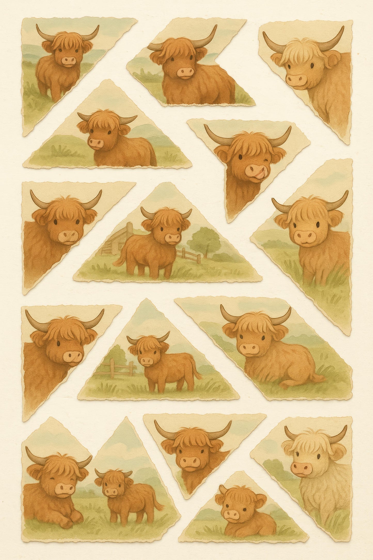 Highland Cow Art Print, Rustic Farmhouse Decor, Vintage Style Cow Illustrations, Animal Nursery Wall Art, Set of Paintings