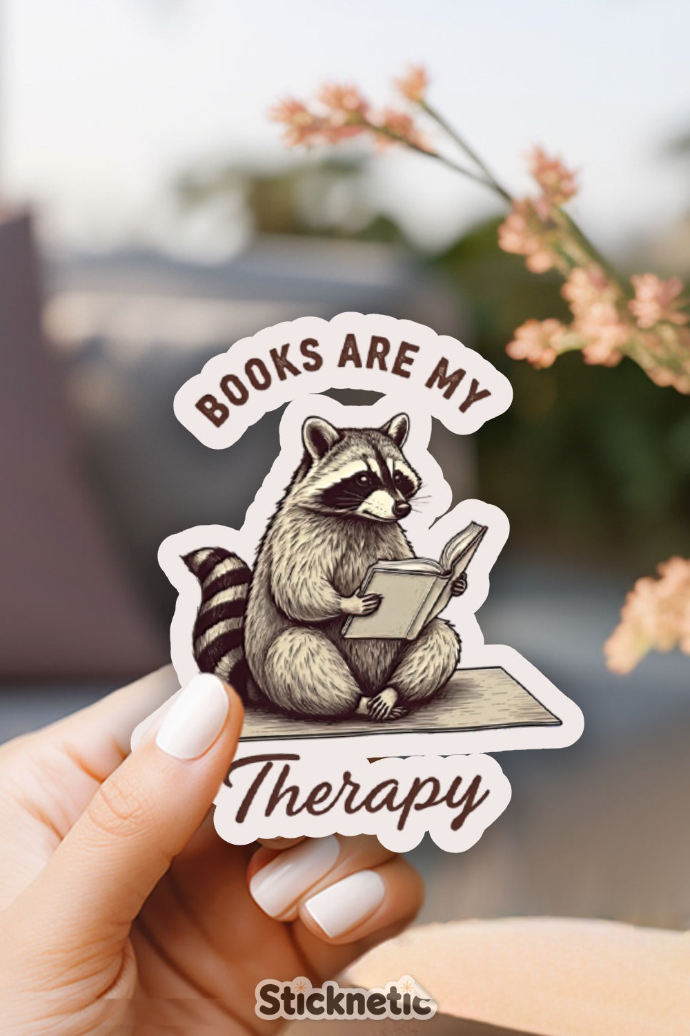 Books Are My Therapy Raccoon Sticker product