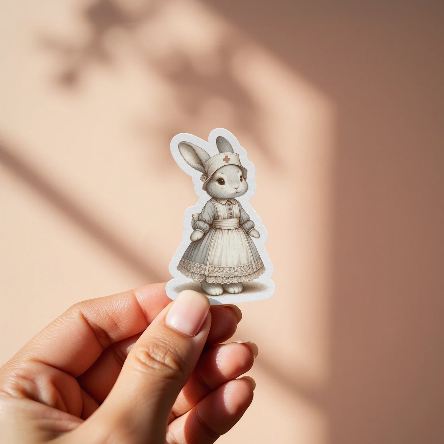 Vintage Nurse Bunny Sticker, Cute Rabbit Die Cut Decal, Nursing Themed Gift, Adorable Animal Vinyl Sticker