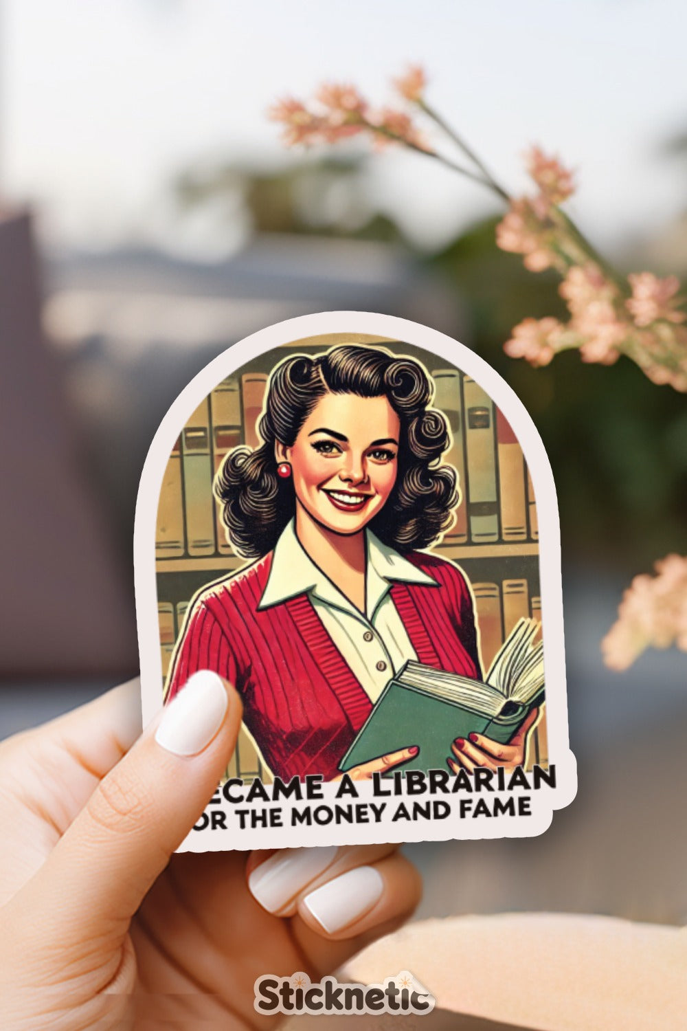 Retro Librarian Sticker for Book Lover Product