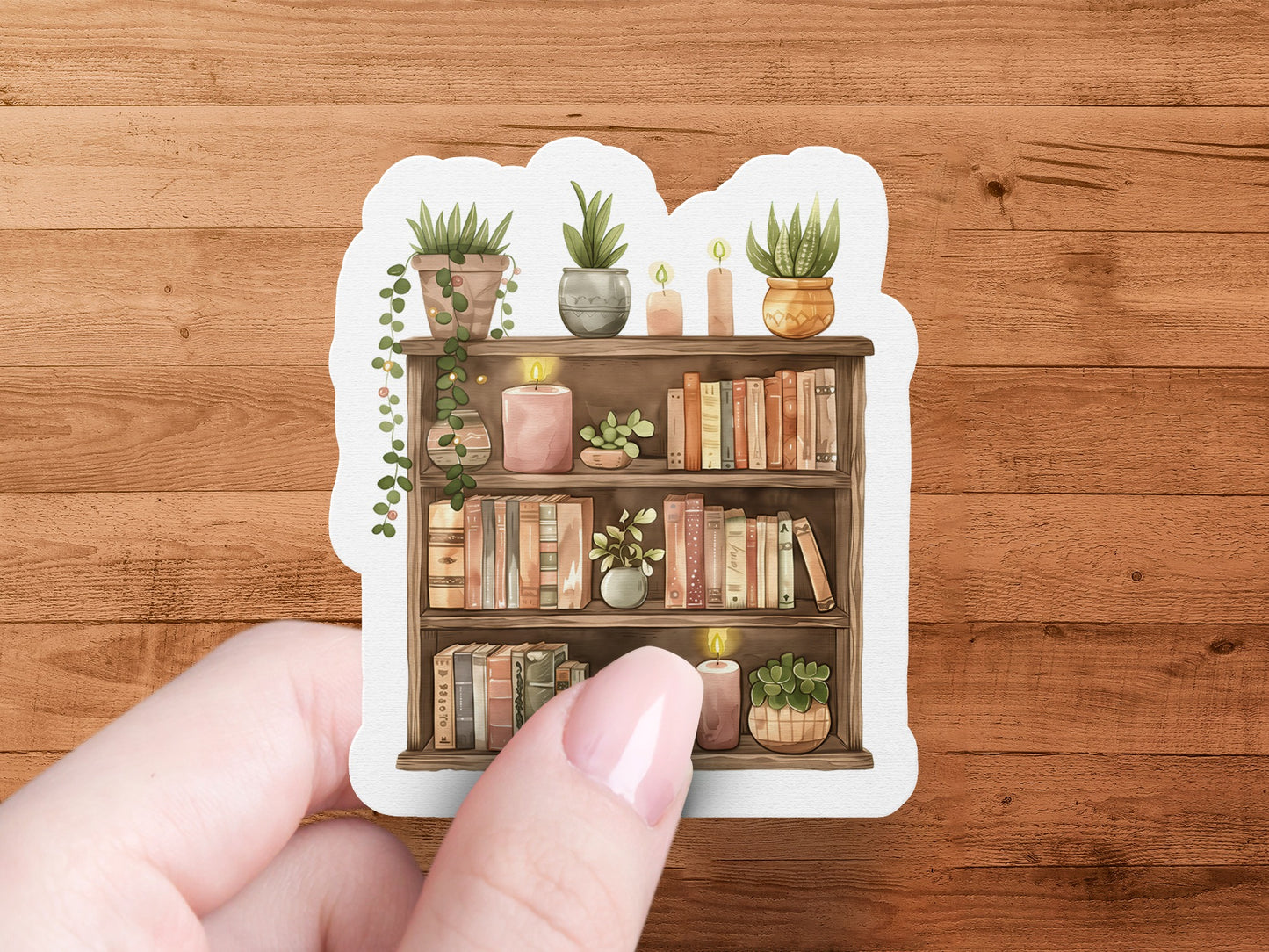 Cozy Bookshelf with Plants and Candles Sticker product