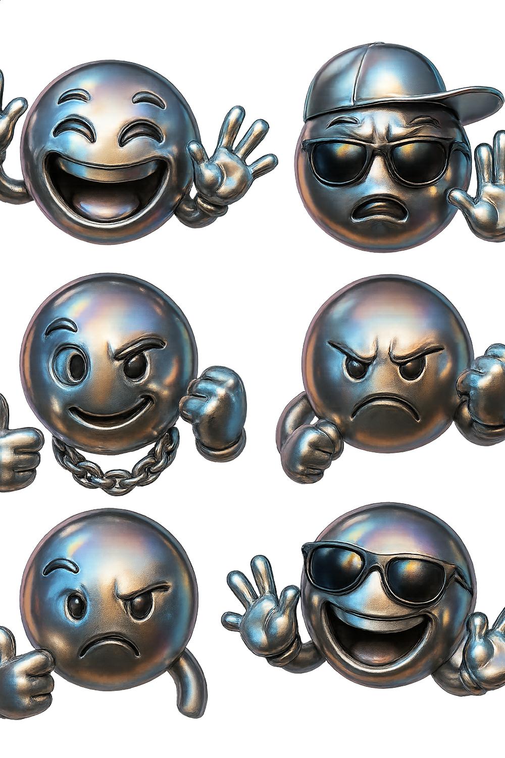 Set of 6 Emoji Face Magnets, Metal 3D Cool Emoticons, Refrigerator Locker Decor, Unique Gift Idea, Office Accessories