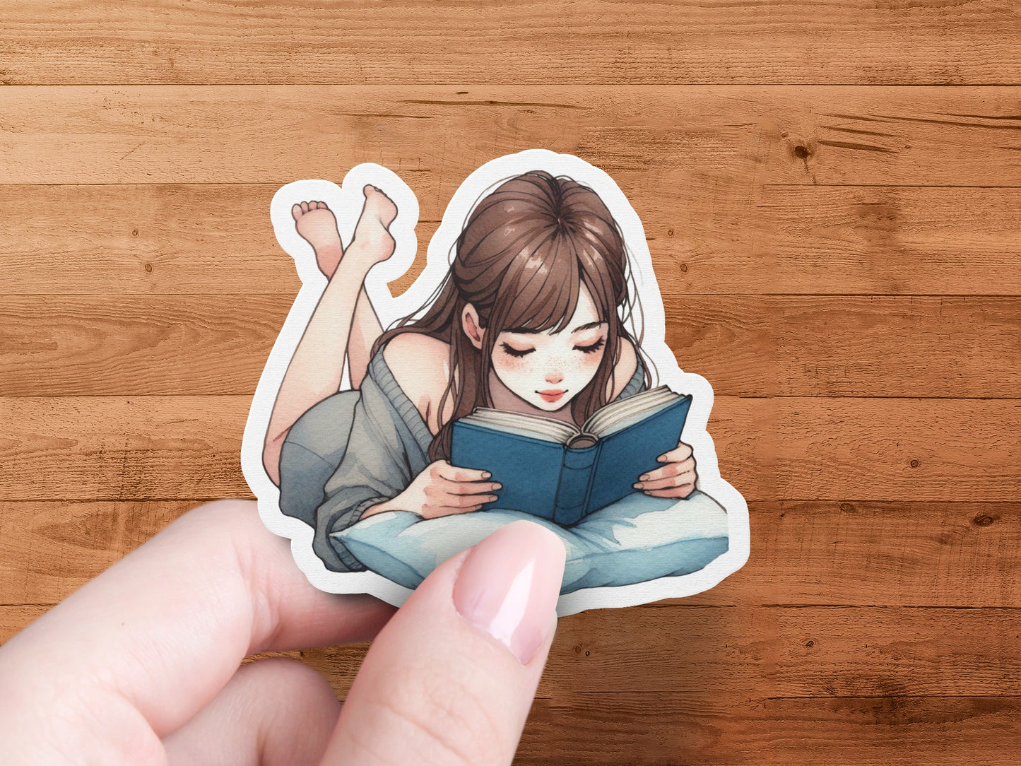 Girl Reading Book Sticker Cute Reading themed product