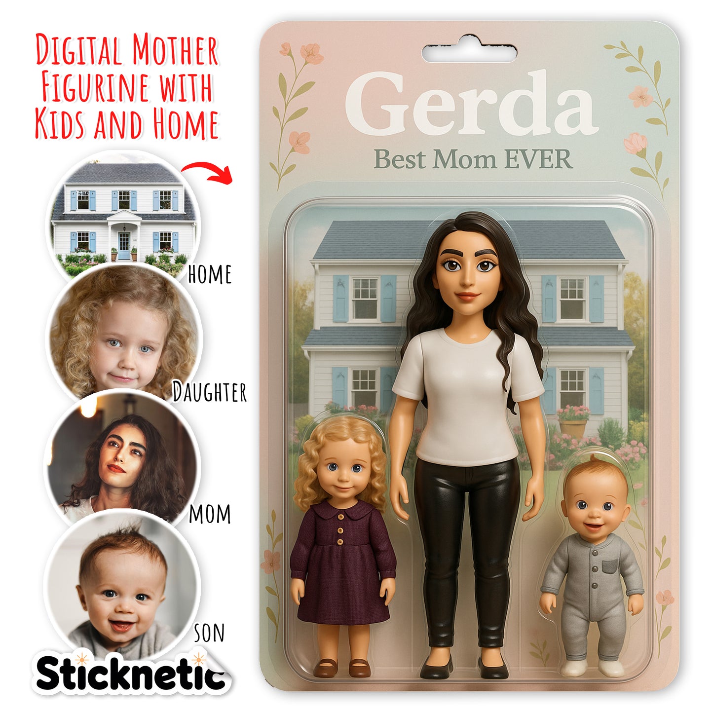 Custom Action Figurine Digital Toy - Mom & Kids with Your Home