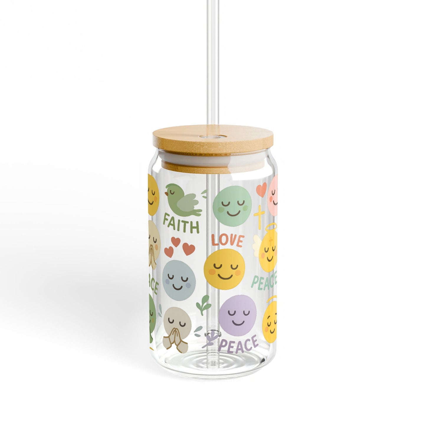 Colorful Inspirational Words Tumbler, Faith Love Peace Drinkware, Reusable Acrylic Water Jar with Straw