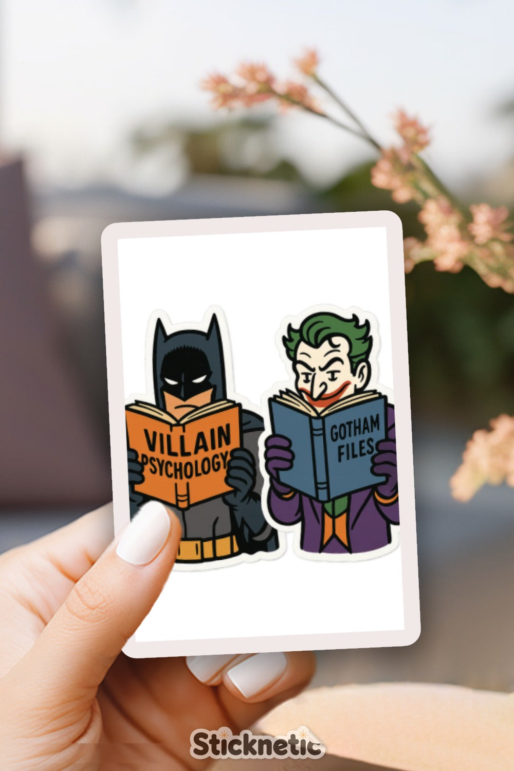Batman and Joker Reading Books Vinyl Sticker, Gotham Theme Cartoon Decal, Laptop and Car Decoration, Waterproof and Durable