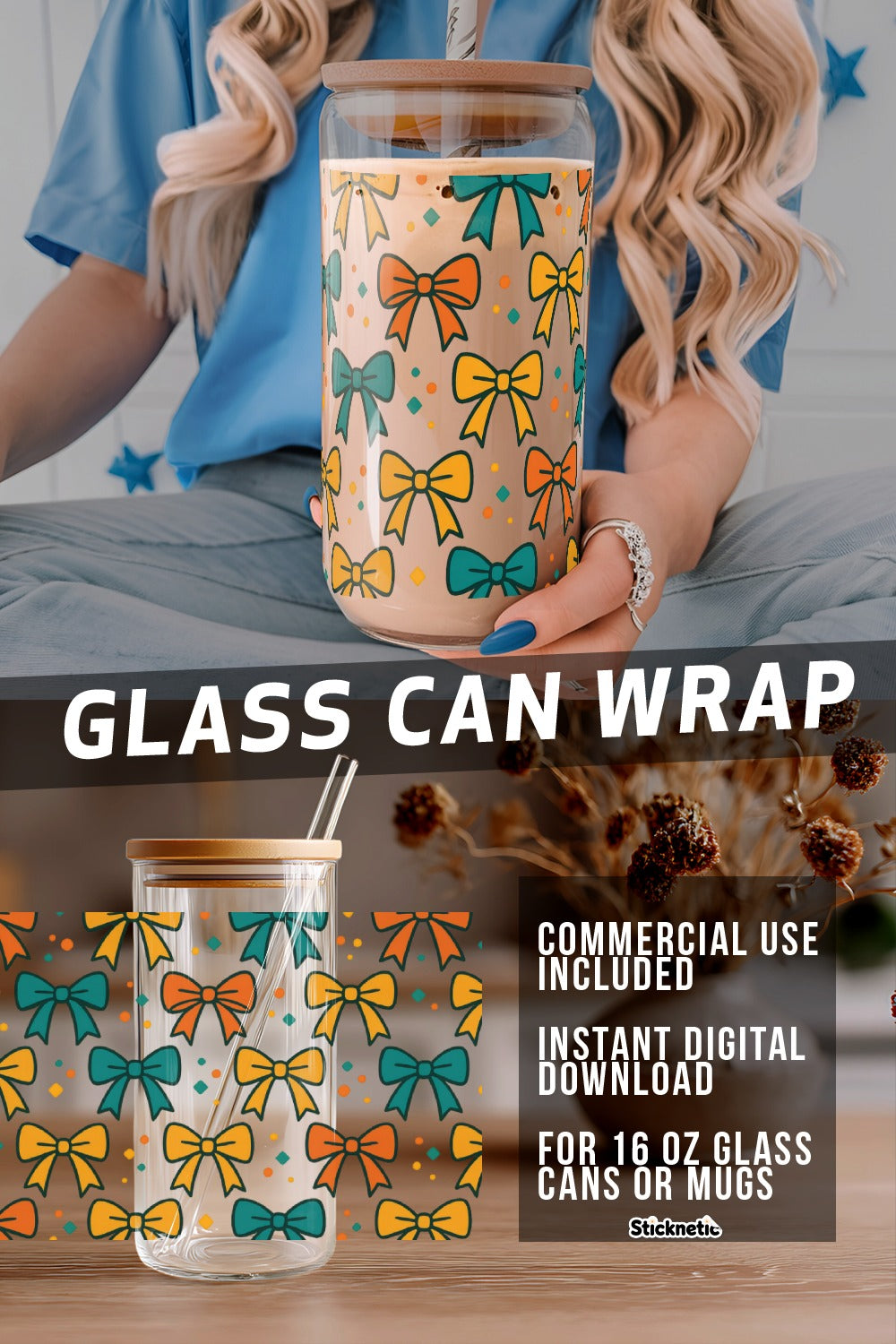Butterfly Glass Can Wrap SVG, Digital Download for 16 oz Mugs, DIY Tumbler Decal Design, Instant Access