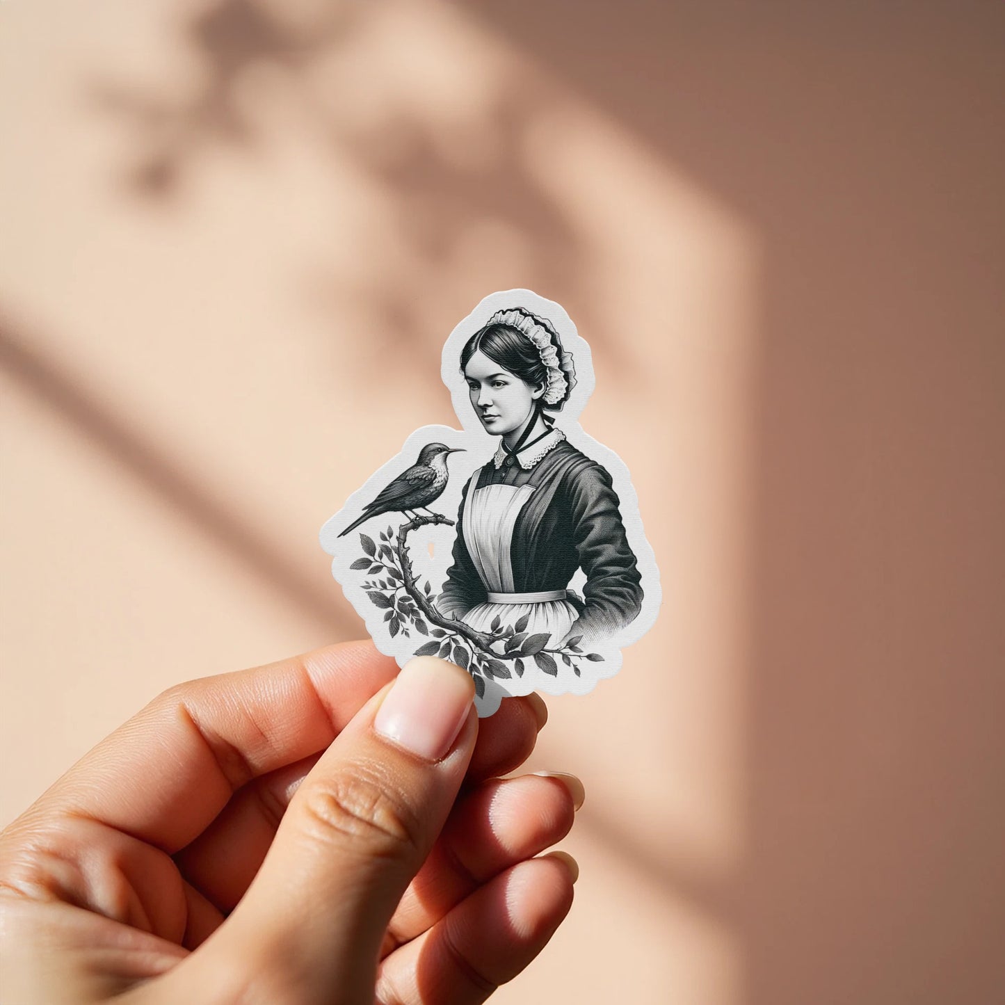 Vintage Style Woman and Bird Illustration Sticker, Decorative Laptop Decal, Feminine and Artistic Design, Unique Gift Idea