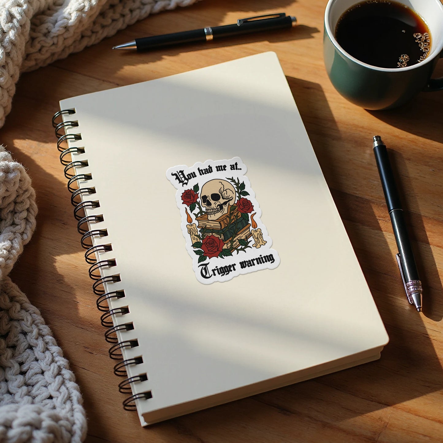 Skull and Roses Trigger Warning Sticker product