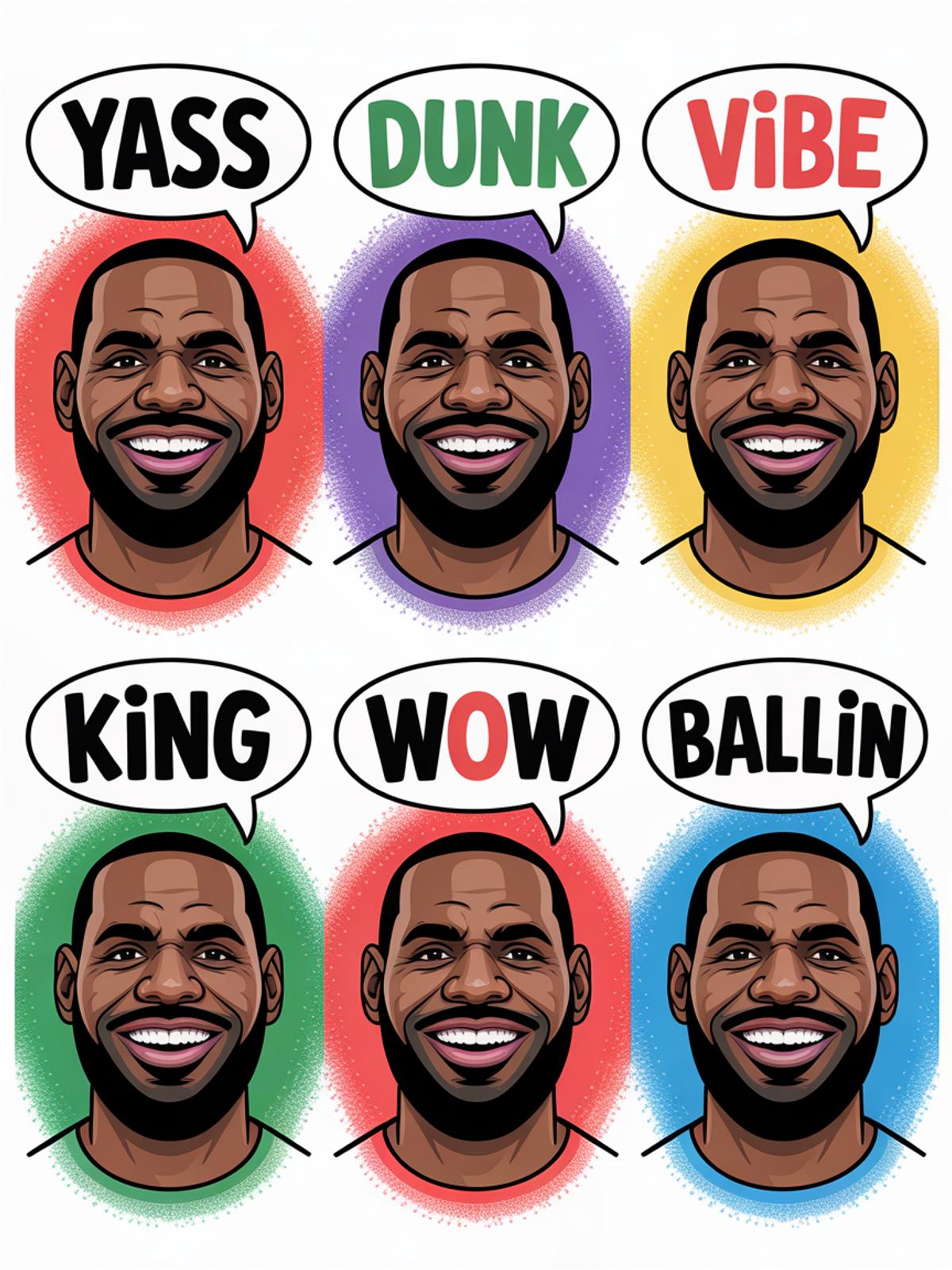 Pop Art Style Portraits, Colorful Men's Faces, Modern Street Art, Yass Dunk Vibe Wow King Ballin Decor