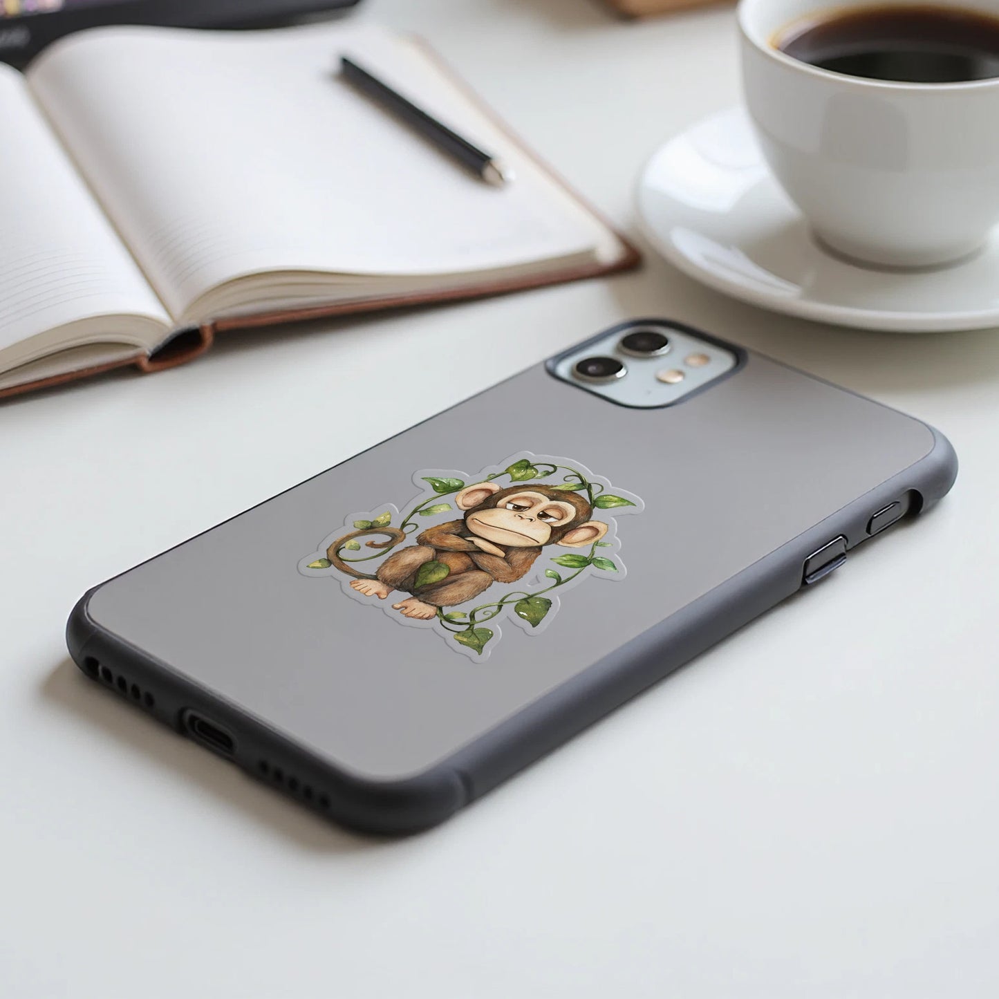 Cute Monkey Design on Gray Phone Case product