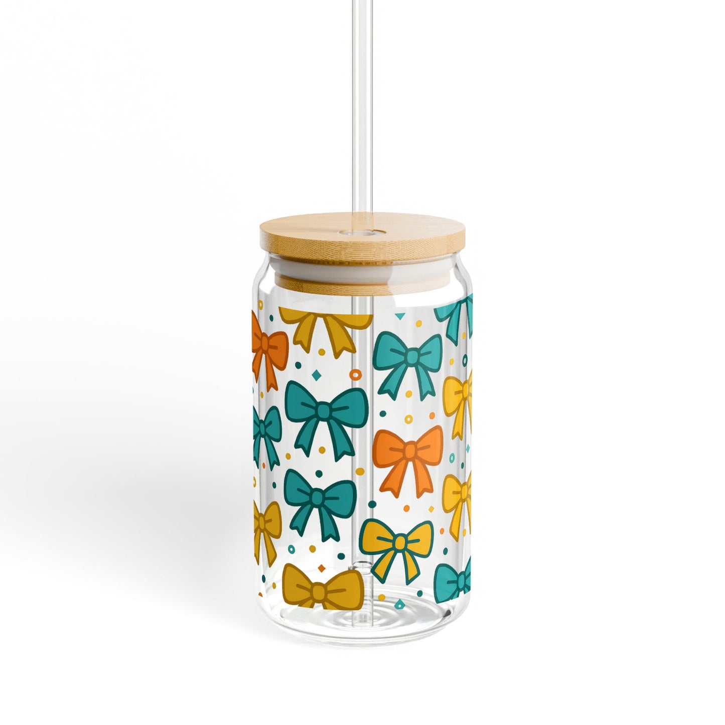 Colorful Bow Print Glass Straw Dispenser, Reusable Straw Holder, Eco-Friendly Kitchen Accessory, Decorative Dining Table Organizer