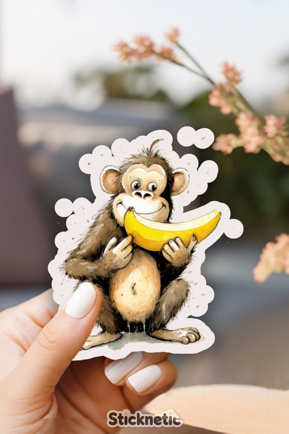 Cute Monkey Eating Banana Sticker product type