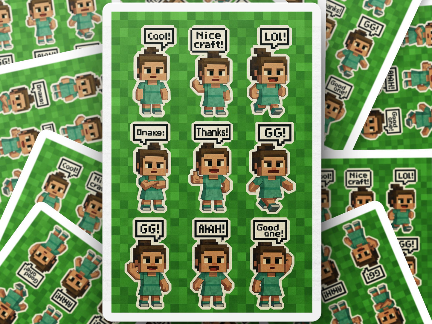 Pixel Art Character Stickers, Gaming Sticker Sheet, Cute Laptop Decals, Crafts and Scrapbooking, Gamer Gifts, Green Avatar