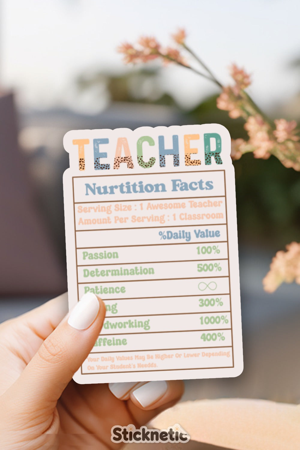 Teacher Nutrition Facts Sticker Product