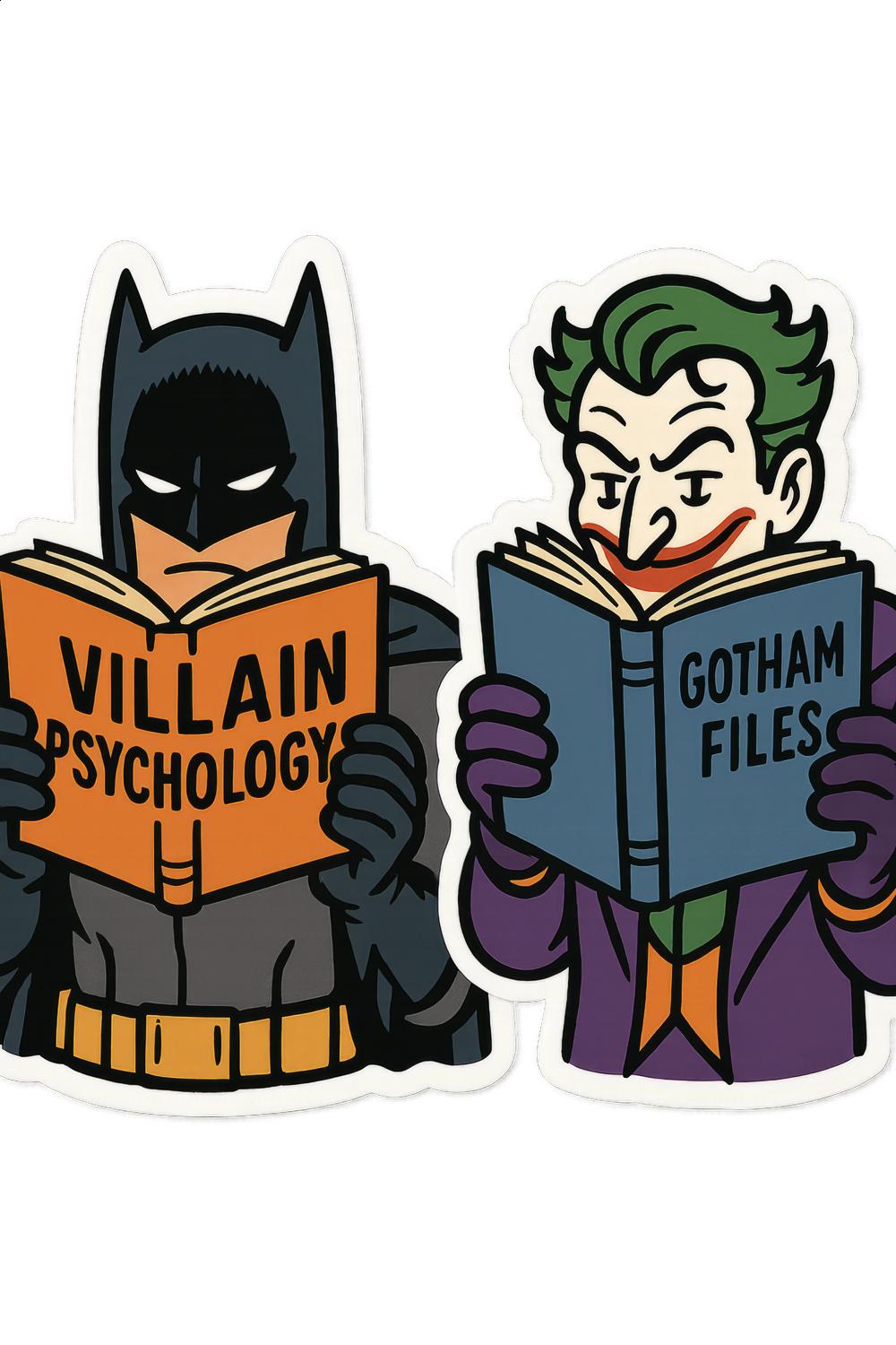 Batman Joker Reading Books Sticker, Villain Psychology Gotham Files, Comic Book Heroes Decal