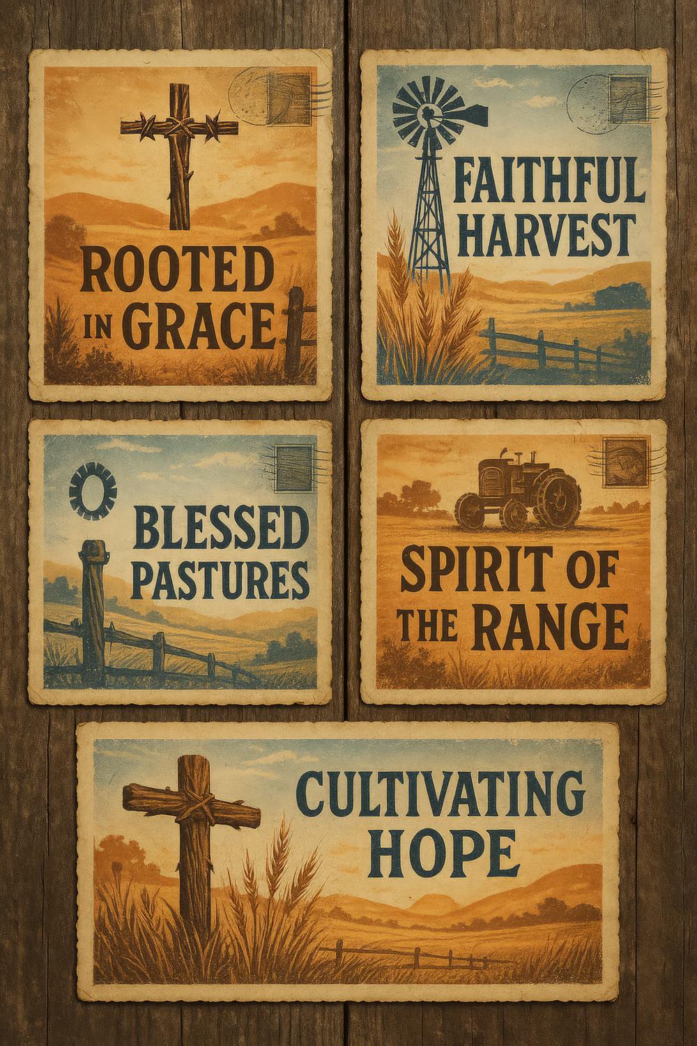 Rustic Farmhouse Wall Art Prints, Blessed Pastures, Faithful Harvest, Cultivating Hope Decor