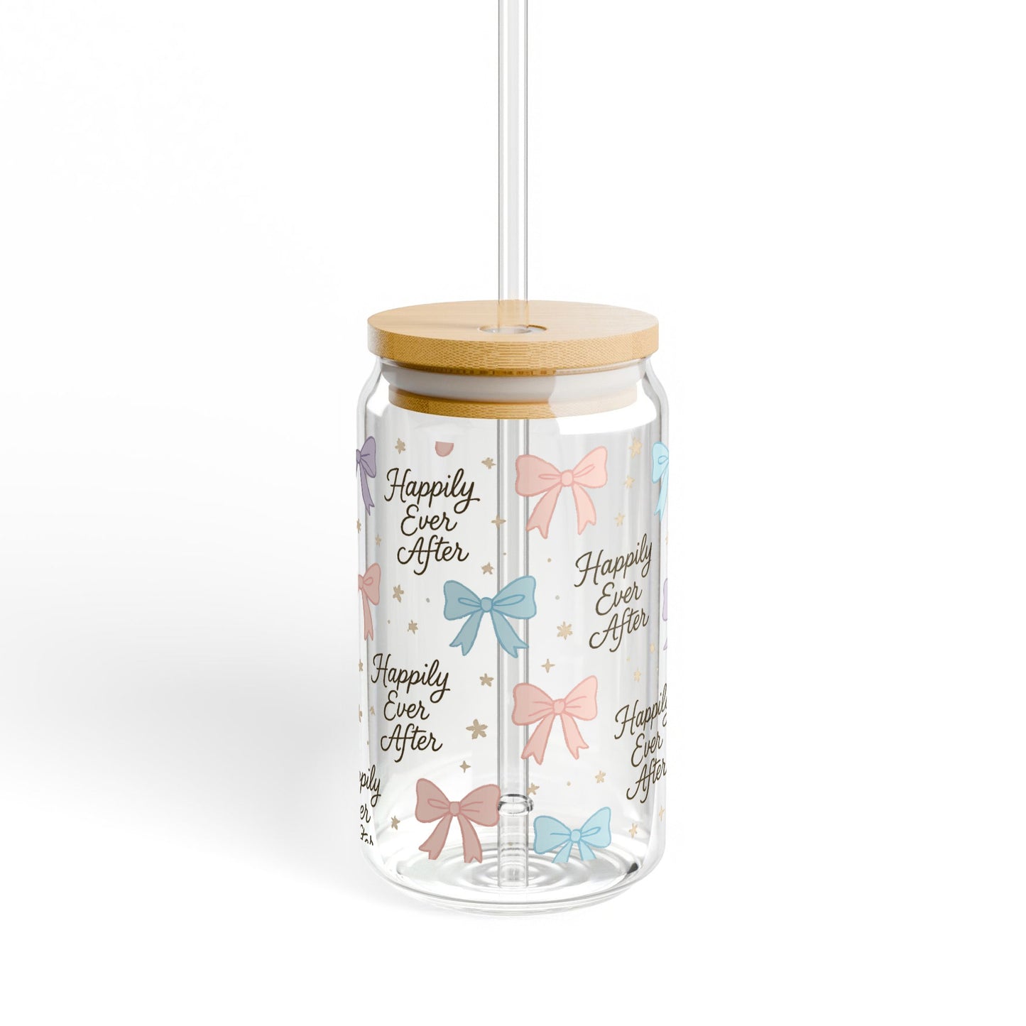Happily Ever After Fairy Tale Themed Glass Jar with Bamboo Lid Wedding Decor