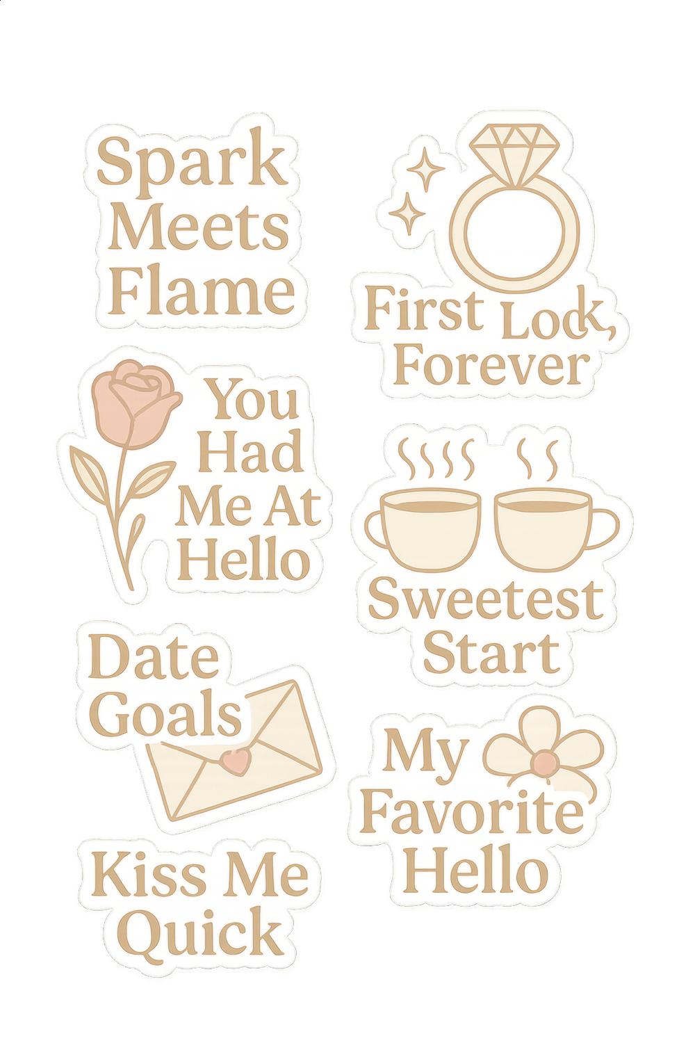 Romantic Sticker Pack for Planners and Journals, Date Night, Love Quotes, Wedding and Engagement Stickers