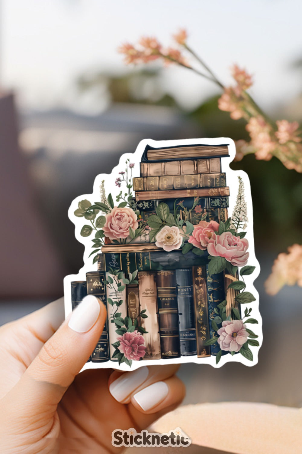 Vintage Books and Flowers Art Sticker product